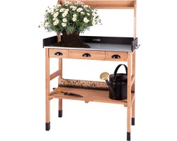 WONDERMAKE® premium plantentafel van kersenhout met laden weerbestendig, tuinwerktafel XL buiten buitenbalkon van hoge kwaliteit, tuinmanstafel, donkerbruin zwart