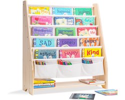 WonderMind Montessori Kinderboekenkast C003 - 100% Massief Houten - W76×H83×D28cm - Kinderboekenrek