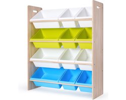 WonderMind Montessori Speelgoedkast OSS1 - 100% Massief Houten - W85,5×H103×D30cm - Opbergkast Kinderen - 8 Kleine en 4 Grote bakken.