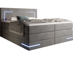 Wonello Detroit boxspring 180 x 200 cm, LED-verlichting, opbergruimte, antraciet, velours