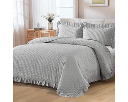 WONGS BEDDING Sprei 220x240 Sprei Grijze Deken Gewatteerde Deken 3-Delig Tweepersoonsbed Gewatteerde Sprei Veelzijdige Deken met 2 Kussenslopen 50x75 voor Slaapkamer als Banksprei