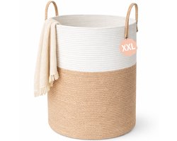 Woning Decor® Wasmand 100L XXL – Katoenen Wasmand – Opbergmand – Wassorteerder – Beige/Wit