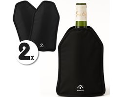 WoniQ Wijnkoeler 2 stuks - Universele Maat - Flessenkoeler - Wijn koeler - Tot wel 3 uur koelen - Waterafstotend - Zwart
