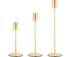 Wonix Kandelaar Set van 3 - Kaarsenhouder - Kaarsenstandaard - Decoratieve accessoires - Kandelaars Groot en Klein - Metaal - Goud