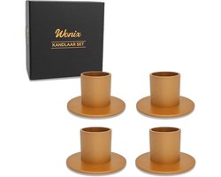Wonix - Kandelaars - 4 stuks - Φ2.5 cm - Kaarsenhouders - Kaarsenstandaard - Kaarsenonderzetter - Woonaccessoires - Decoratieve accessoires - ijzer - Goud - Theelichthouder - Kaarsen plank