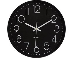 Wonix® - Wandklok - Stille Klok - modern - 30cm - Zwart en Wit