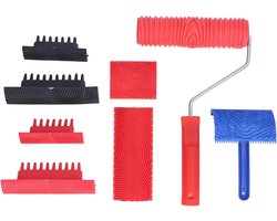 Wood Grain Painting Tool Set - 9 Pcs Rubber Empathic Grain Roller with Handle Stamp Roller - Wood Grain Paint Roller for DIY Furniture Wall Room Decor