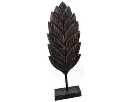 Woodart - Blad carving L op voet - 54x19 cm - black wash - Houten ornament - hout