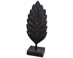 Woodart - Blad carving S op voet - 38x15 cm - black wash - Houten ornament - hout