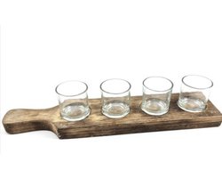 Woodart Houten Plank met 4 Waxineglaasjes – 40x9 cm – Sfeerverlichting – Waxinehouder Hout – Woondecoratie Kaarsenhouder