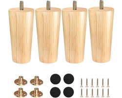 Wooden Furniture Legs Taper Replacement 12 cm - Set of 4Met Montageplaat - Meubelpoten met Vilt Glijders voor Sofa Bed Chest of Drawers TV Cabinets Bathroom