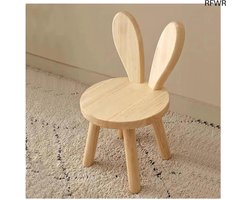 Wooden High Chair, from 3 Years, Solid Wood, 45 x Diameter 26 cm, with Rabbit Ears, Backrest and Non-Slip Rubber Feet, Gifts for Children