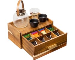 Wooden Tea Bag Organizer, Tea Organizers and Storage Box, Tea Caddy for Tea Bags Storage Tray, Tea Bag Holder Container Boxes for Countertop, Tea Station Chest Display Wooden