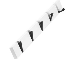 Wooden Wall Mounted Coat Rack Hanger with Folding Metal Hooks (White 5 Hooks)