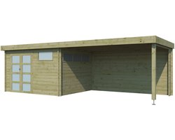 Woodlands Blokhut Modern met Overkapping en Dakisolatie Geïmpregneerd 755 x 295 cm