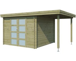 Woodlands Blokhut Oregon met Overkapping Geïmpregneerd 445 x 295 cm