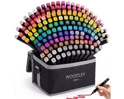 Woodley Dubbelzijdige Stiften - 168 kleuren - Voor volwassen en kinderen - Markeerstiften - Dubbelzijdige stiften - Twinmarkers voor Happy Stones - Alcohol Markers