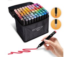 Woodley Dubbelzijdige Stiften - 80 kleuren - Voor volwassen en kinderen - Markeerstiften - Dubbelzijdige stiften - Twinmarkers voor Happy Stones - Alcohol markers