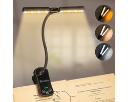 Woodoro LED Leeslampje - Verstelbare Brede Lampkoppen – 3 Kleuren 8 Helderheidniveaus – Oplaadbaar