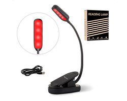 Woodoro Leeslampje voor boek - Leeslampje met klem - Bureaulamp - Klemlamp - Rood Licht - Oplaadbaar - Dimbaar