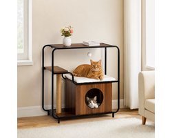 WoodR Exclusief Design Kattenmeubel – De Favoriete Plek van Jouw Kat Kattenmeubel met krabpaal en huisje 73 x 33 x 73 cm