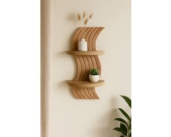 WoodWorks Houten Wanddecoratie S-Vorm – Wandplank met 2 Schappen – 54,5 × 15 cm – Moderne Wandrek / Wandplank voor Woonkamer, Hal & Slaapkamer – Scandinavisch Design