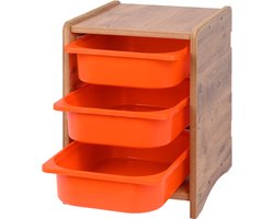WoodWorks Kinder Opbergkast met 3 Oranje Bakken – Speelgoedkast Hout – Opbergmeubel Kinderkamer – 35,5 × 43 × 50,5 cm