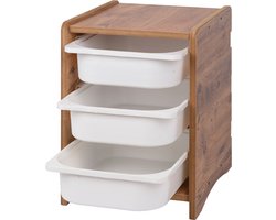 WoodWorks Kinder Opbergkast met 3 Witte Bakken – Speelgoedkast Hout – Opbergmeubel Kinderkamer – 35,5 × 43 × 50,5 cm