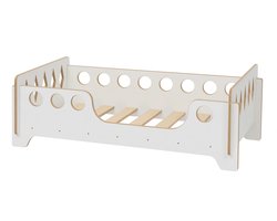 WoodWorks Kinderbed 70x140 cm – MDF Wit – Veilig Peuterbed met Uitvalbeveiliging – Geschikt voor Peuters & Kleuters – Stevig & Stijlvol Design