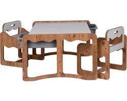 WoodWorks Kindertafel met 2 Stoelen en 2 Grijze Opberglades – MDF Walnoot/Wit – 2-Persoons Speel- & Knutseltafel met Opbergruimte – Voor Kinderen 2-6 Jaar
