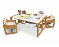 WoodWorks Kindertafel met 2 Stoelen en 2 Witte Opberglades – MDF Walnoot/Wit – 2-Persoons Speel- & Knutseltafel met Opbergruimte – Voor Kinderen 2-6 Jaar