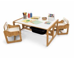 WoodWorks Kindertafel met 2 Stoelen en 2 Zwarte Opberglades – MDF Walnoot/Wit – 2-Persoons Speel- & Knutseltafel met Opbergruimte – Voor Kinderen 2-6 Jaar