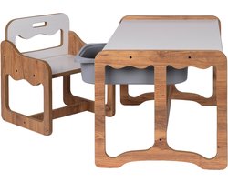 WoodWorks Kindertafel met Stoel en Grijze Opberglade – MDF Walnoot/Wit – 1-Persoons Speel- en Knutseltafel met Opbergruimte – Voor Kinderen 2-6 JaarWoodWorks