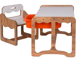 WoodWorks Kindertafel met Stoel en Oranje Opberglade – MDF Walnoot/Wit – 1-Persoons Speel- en Knutseltafel met Opbergruimte – Voor Kinderen 2-6 Jaar