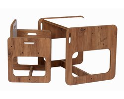 WoodWorks Kindertafel met Stoel – MDF Walnoot/Wit – 1-Persoons Speel- en Knutseltafel voor Kinderen 2-6 Jaar – Compact Kindermeubel voor Kinderkamer of Woonkamer
