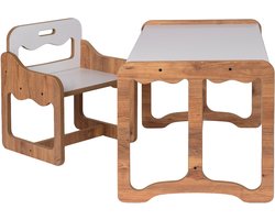 WoodWorks Kindertafel met Stoel – MDF Walnoot/Wit – 1-Persoons Speel- en Knutseltafel voor Kinderen 2-6 Jaar – Compact Kindermeubel voor Kinderkamer of Woonkamer