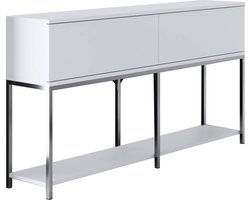 Woody Fashion Console 18mm Melamine Gecoat Board, Metalen Poten, 150x80x30cm, Wit Zilver