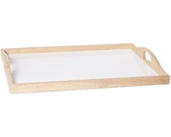 Woon decoratie dienblad hout/wit 43 x 33 cm - Serveerbladen