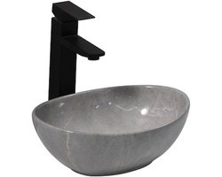 WOON-DISCOUNTER.NL - Durva 35 - Grijs marmer - Waskom - - Keramiek - Ovaal - 251109