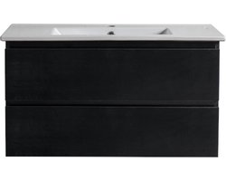 WOON-DISCOUNTER.NL - Kode 100 - Mat zwart - Badmeubel - - 301564-onderkast zwart-wastafel wit