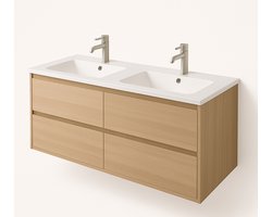 WOON-DISCOUNTER.NL - Kode 120 - Eiken - Badmeubel - - 301604-onderkast eiken-wastafel wit