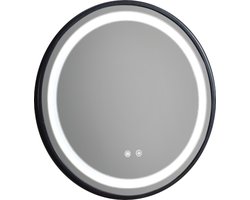 WOON-DISCOUNTER.NL - Lerum 60 x 60 - Mat zwart - Spiegel - Rond - Zwart - LED-verlichting (dimbaar) - Anti-condens - 301479-spiegel