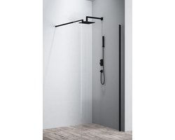 WOON-DISCOUNTER.NL - Roka 90 x 200 - 6mm - Inloopdouche - Mat zwart profiel - Nano coating - Easy Clean - Douchewand - 161090BLK-6mm