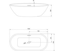 WOON-DISCOUNTER.NL - Stockholm 150 - Mat wit - Vrijstaand bad - Wit - 150 x 75 x 58 cm - Vrijstaand - Acryl - Ovaal- 151331