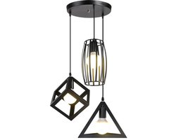 Woon Imperium Hanglamp Zwart – 3x E27 - ondersteund dimmen – Vierkant, Driehoek & Cilinder – 100W – 1m verstelbaar – Metaal – Woonkamer / Eettafel