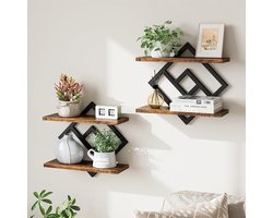 Woon Imperium Industriële Wandplanken Set van 2 - 38x13.5x38cm - Zwevende Wandplank met Metaal Frame - Wandrek Industrieel - Boekenplank – Decoratieve Muurplank voor Woonkamer, Slaapkamer, Keuken en Kantoor - Bruin/Zwart