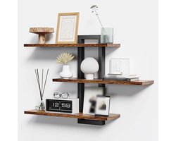 Woon Imperium Wandplank Industrieel - 3-Laags Wandrek - Zwevende Wandplank - Hout & Metaal - 72x15.2x48.7cm - Bruin/Zwart