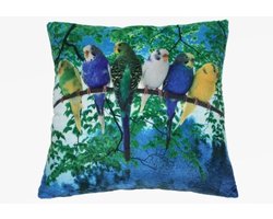 Woon sierkussens grasparkieten print 35 x 35 cm - Vogel print dierenkussen - Kinderkamer accessoires