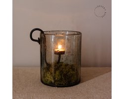 Woonaccessoires cadeau stylingpakket Windlicht gehamerd glas, decoratieve mos met een glashaak waxinelichthouder