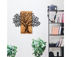 Woonaccessoires - Decoratief Houten Wandaccessoire - Zwart Walnoot Metaal - Afmetingen 72x58x0.12cm